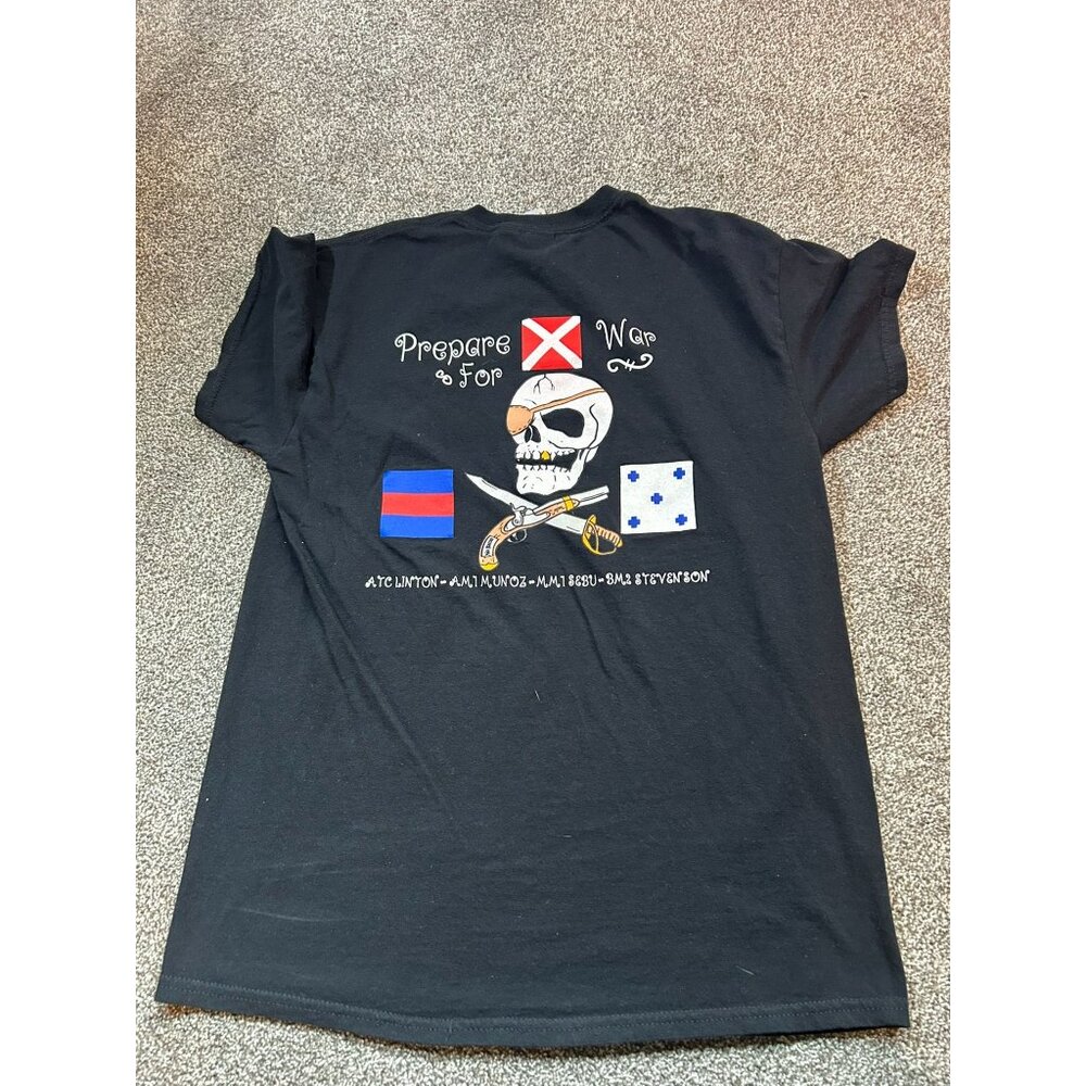 US Navy Graphic T-Shirt Skull Nautical Theme Black Tee Size M